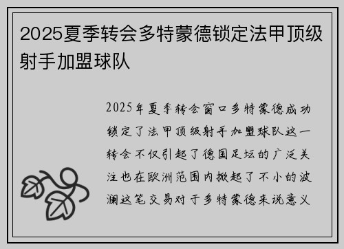 2025夏季转会多特蒙德锁定法甲顶级射手加盟球队