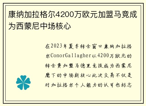 康纳加拉格尔4200万欧元加盟马竞成为西蒙尼中场核心